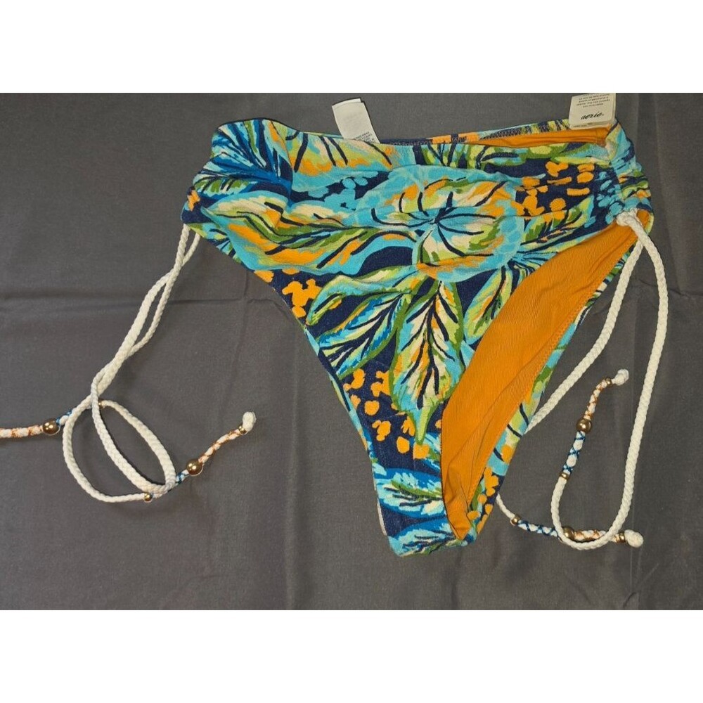 Aerie Blue Floral High Cut Cheeky Swim Bathing Suit Bottom $34.95 New Small S